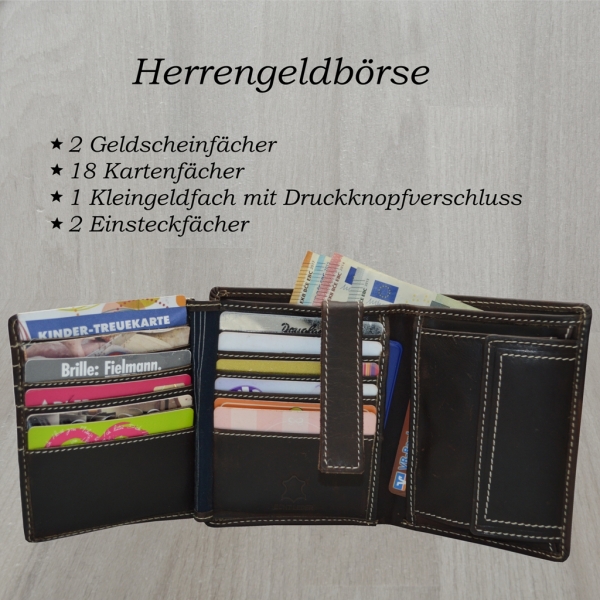 Portemonnaie mit RFID Schutz Herren Ledergeldbörse Geldbeutel Brieftasche